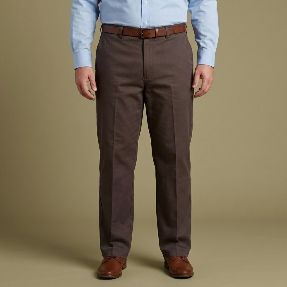Lee Dress Pants Slacks Men 40x32 Brown Flat Front Cotton EUC